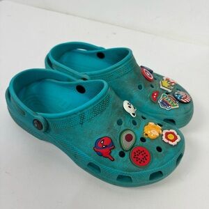 Crocs Blue Classic Slip On Clogs with Gibitts Spiderman Fruit Paw Patrol